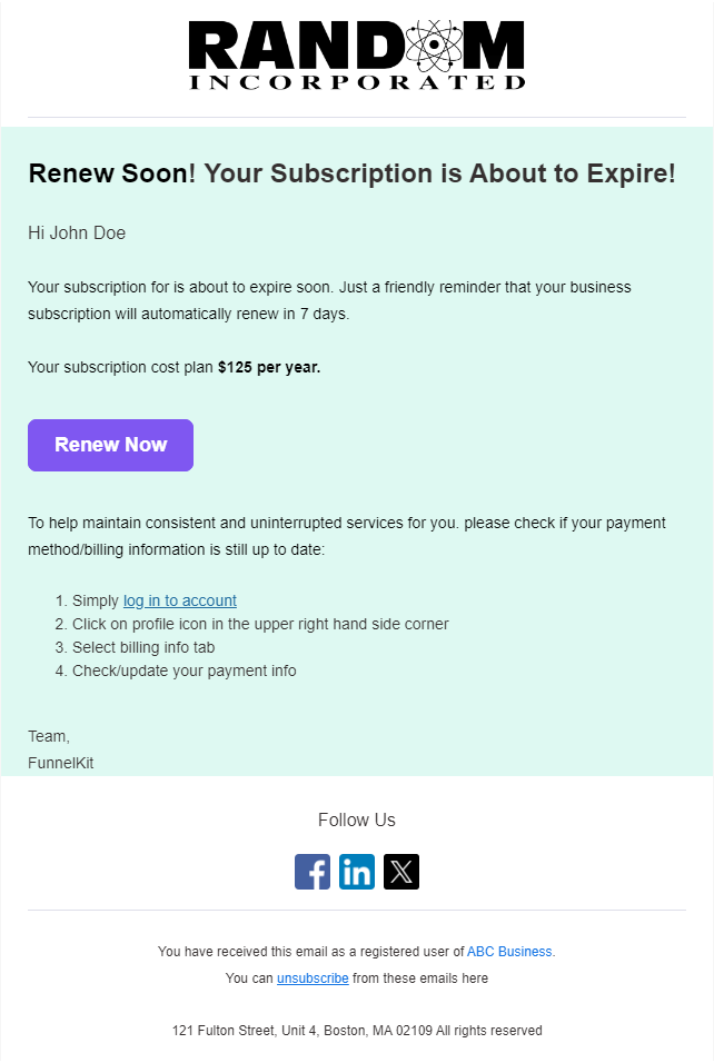 Reminder email example