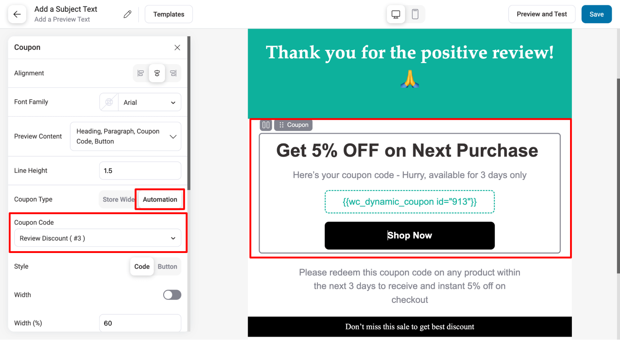 add discount coipon to post purchase email