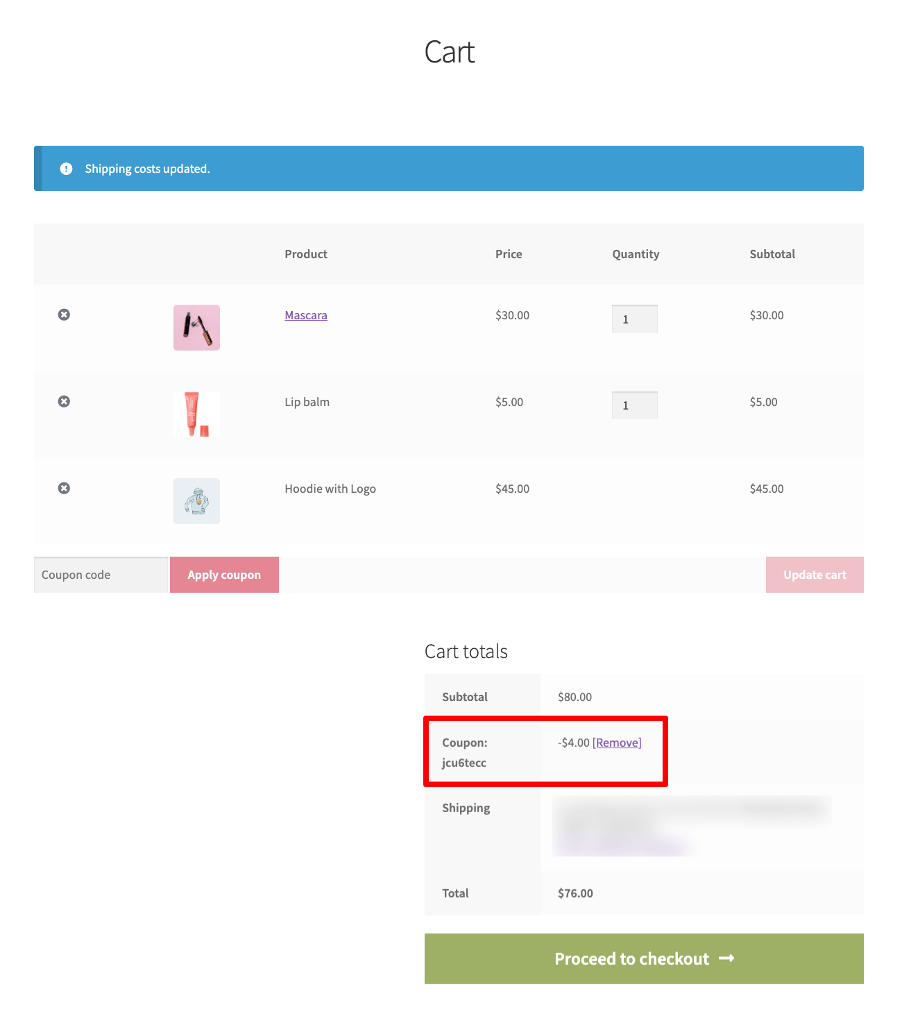 apply coupon code on the cart page WooCommerce