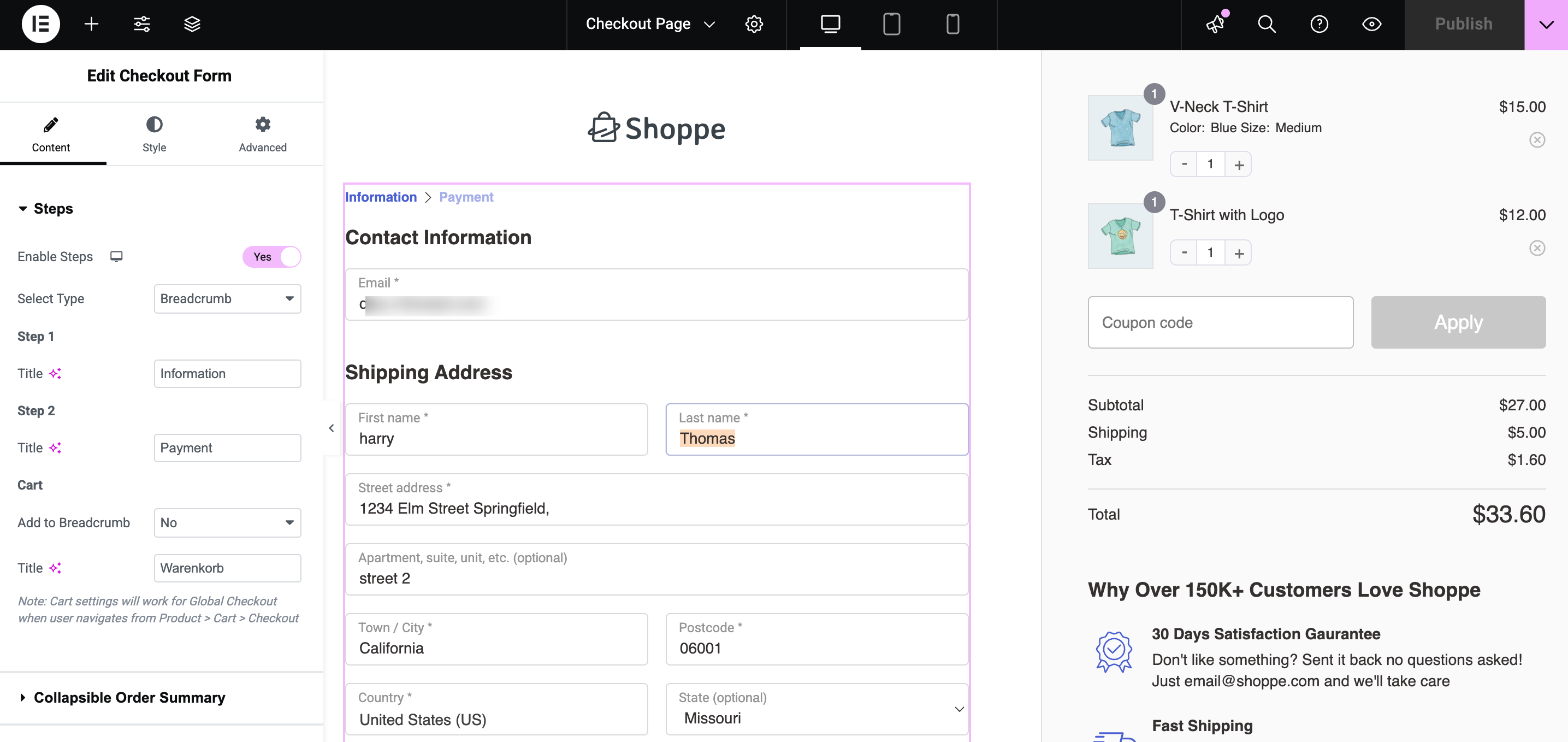checkout page customization