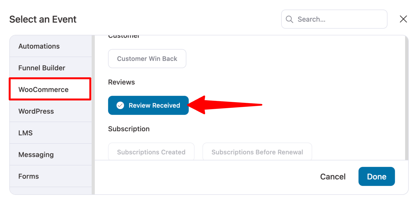 choose review received action