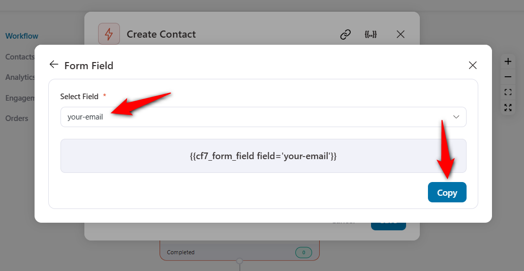 copy the form field merge tag