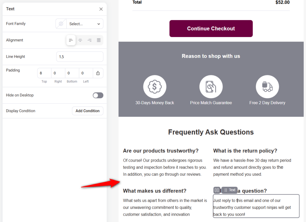 Customize the frequently asked question section