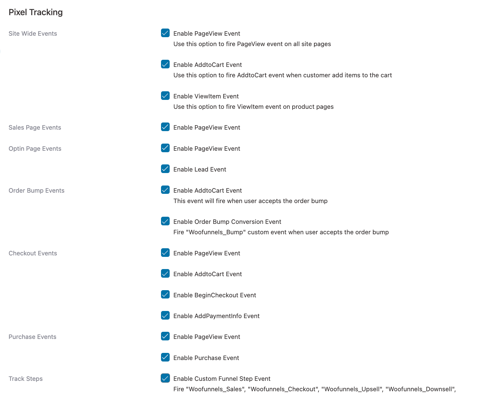 Enable the events you want to track - WooCommerce Google Analytics Integration