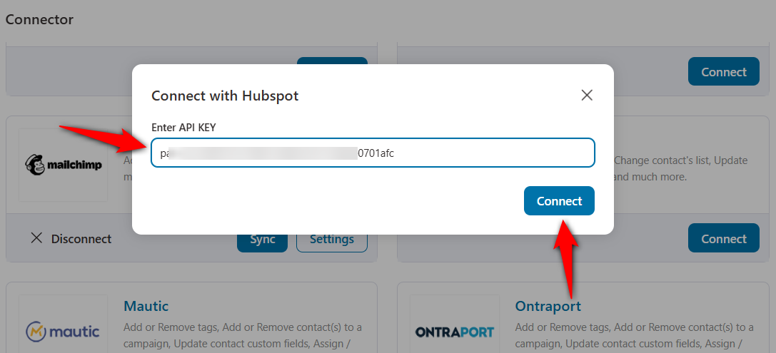 Paste the copied access token or hubspot api key to connect woocommerce hubspot integration