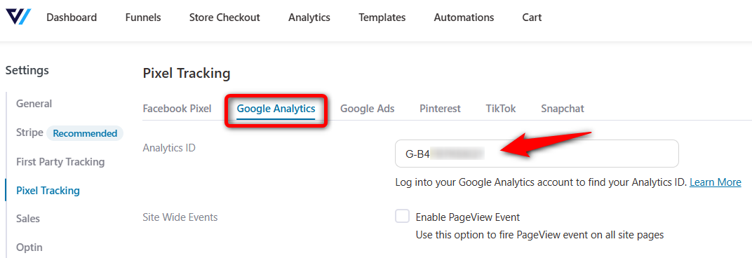 Paste the Google Analytics ID to establish WooCommerce Google Analytics Integration