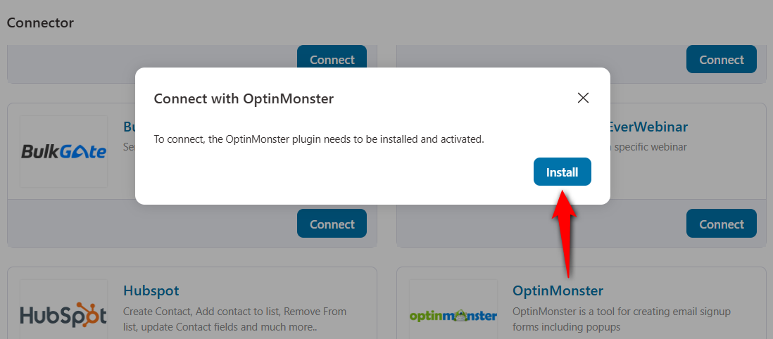 Clicking on install will install and activate the OptinMonster plugin