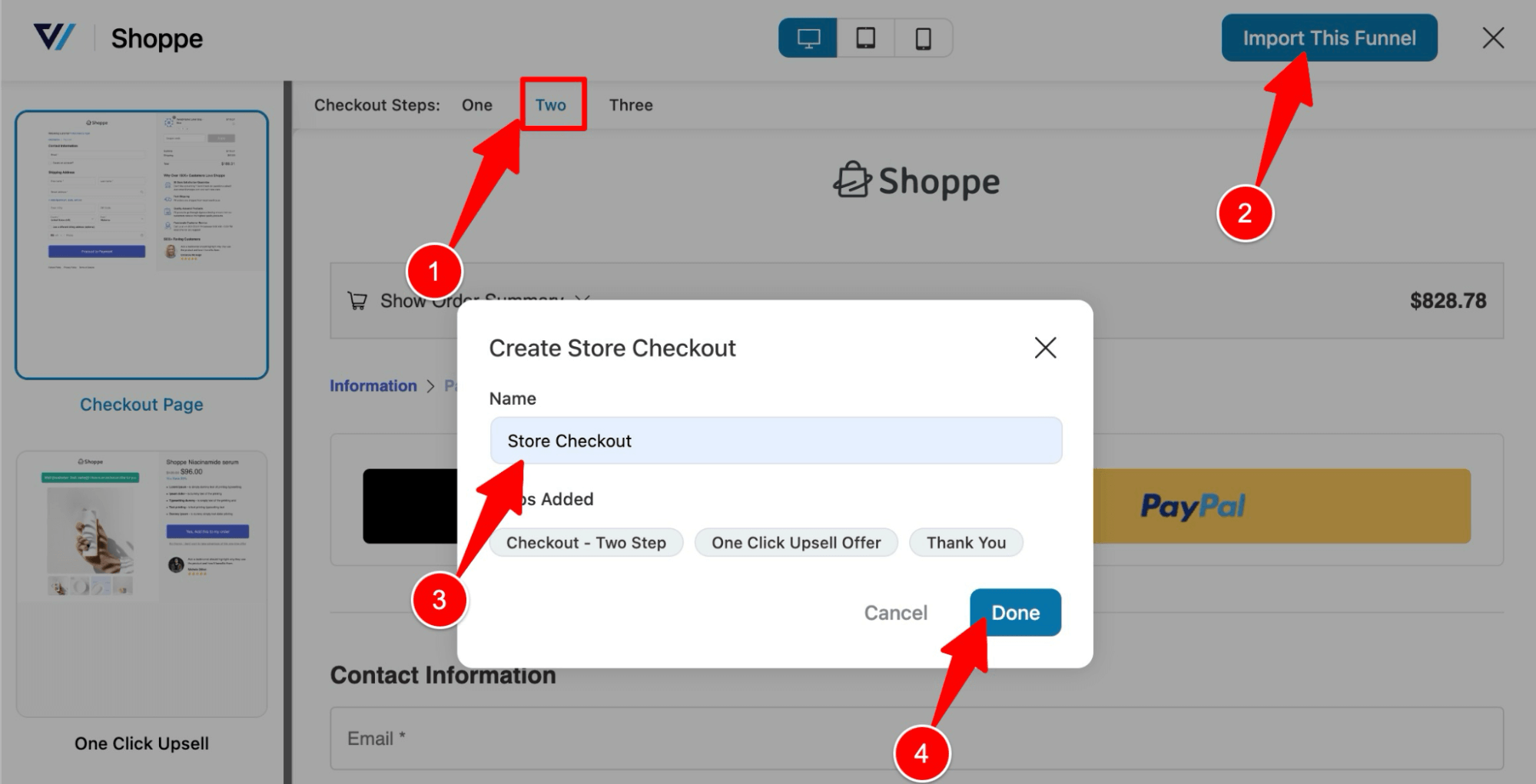 import shoppe to create a custom checkout page