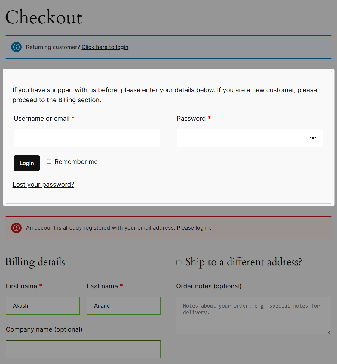 Offer inline woocommerce customer login form