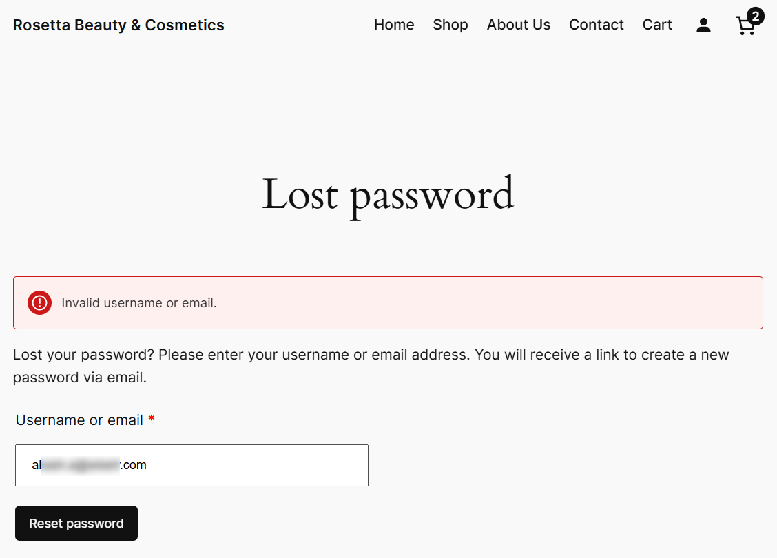 Reset password screen takes you away to a separate page - woocommerce customer login on the checkout page