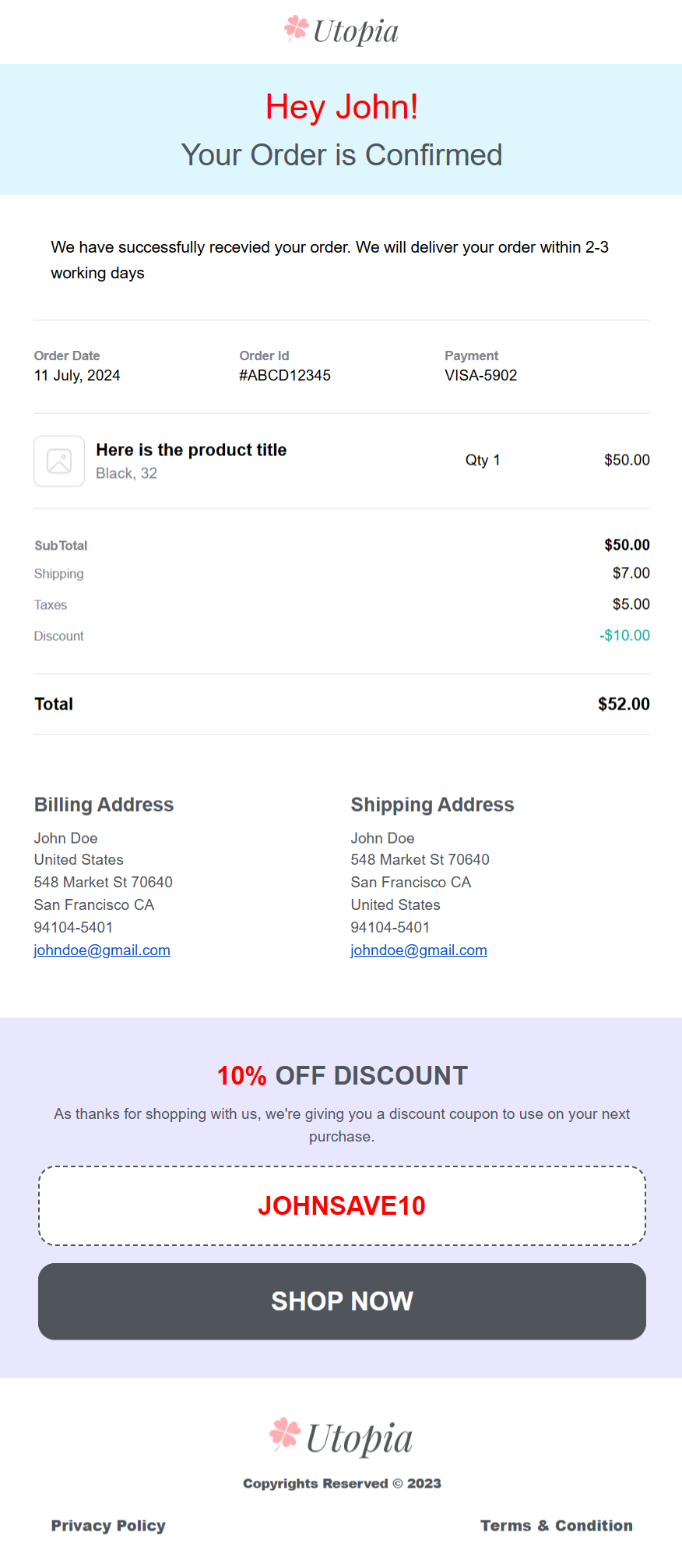 order email woocommerce email template