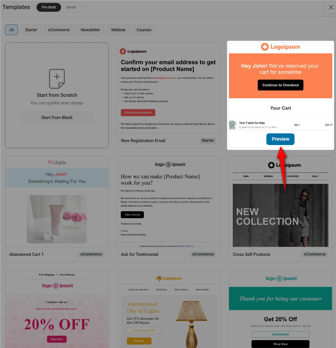 Preview the abandoned cart woocommerce email template