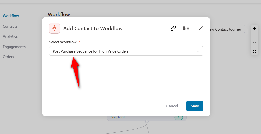 Select the post-purchase sequence for high value orders workflow