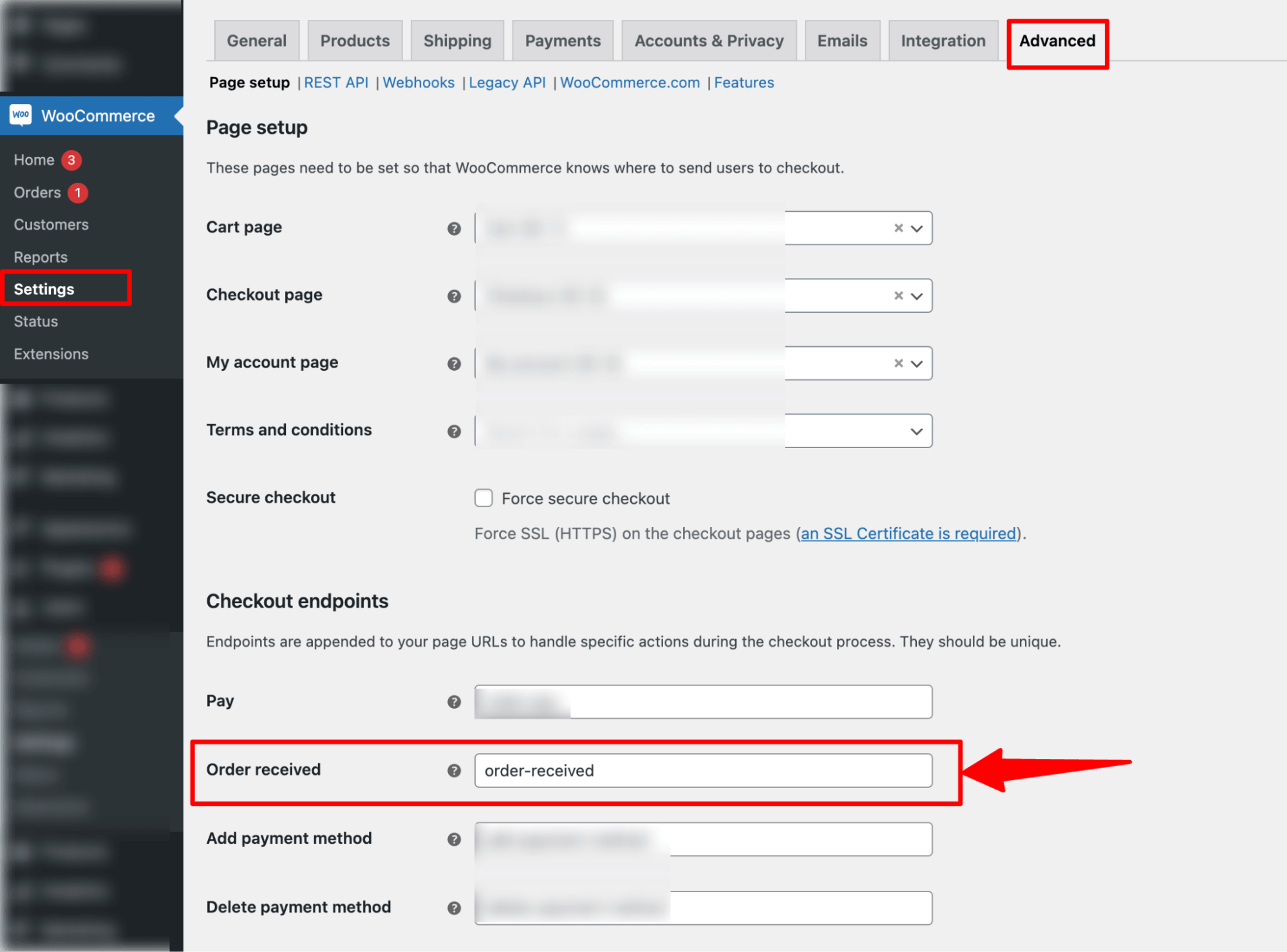 set up thank you page url using WooCommerce default option