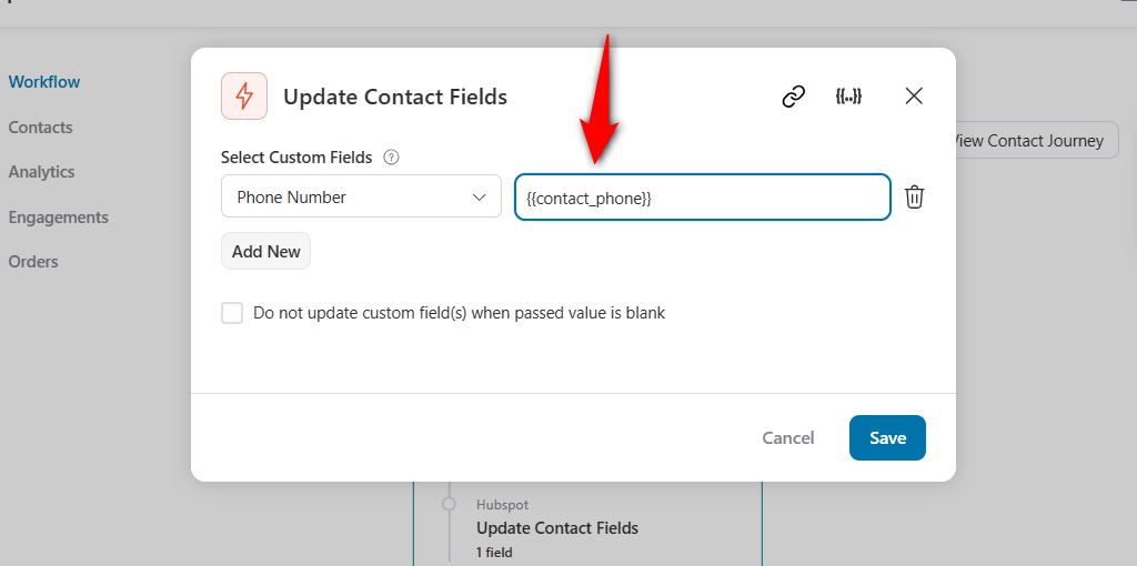 update the phone number field with the help of merge tags