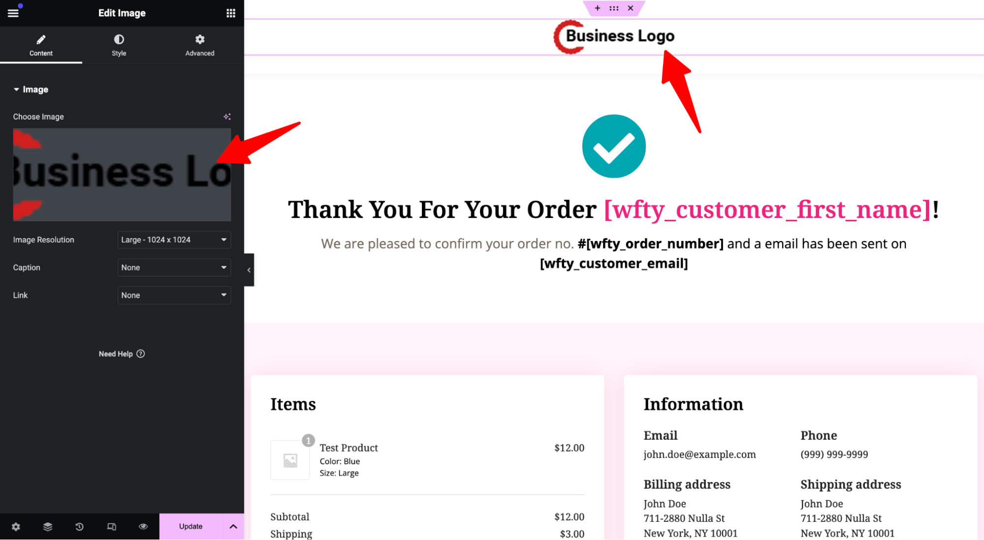 update logo of order confirmation page