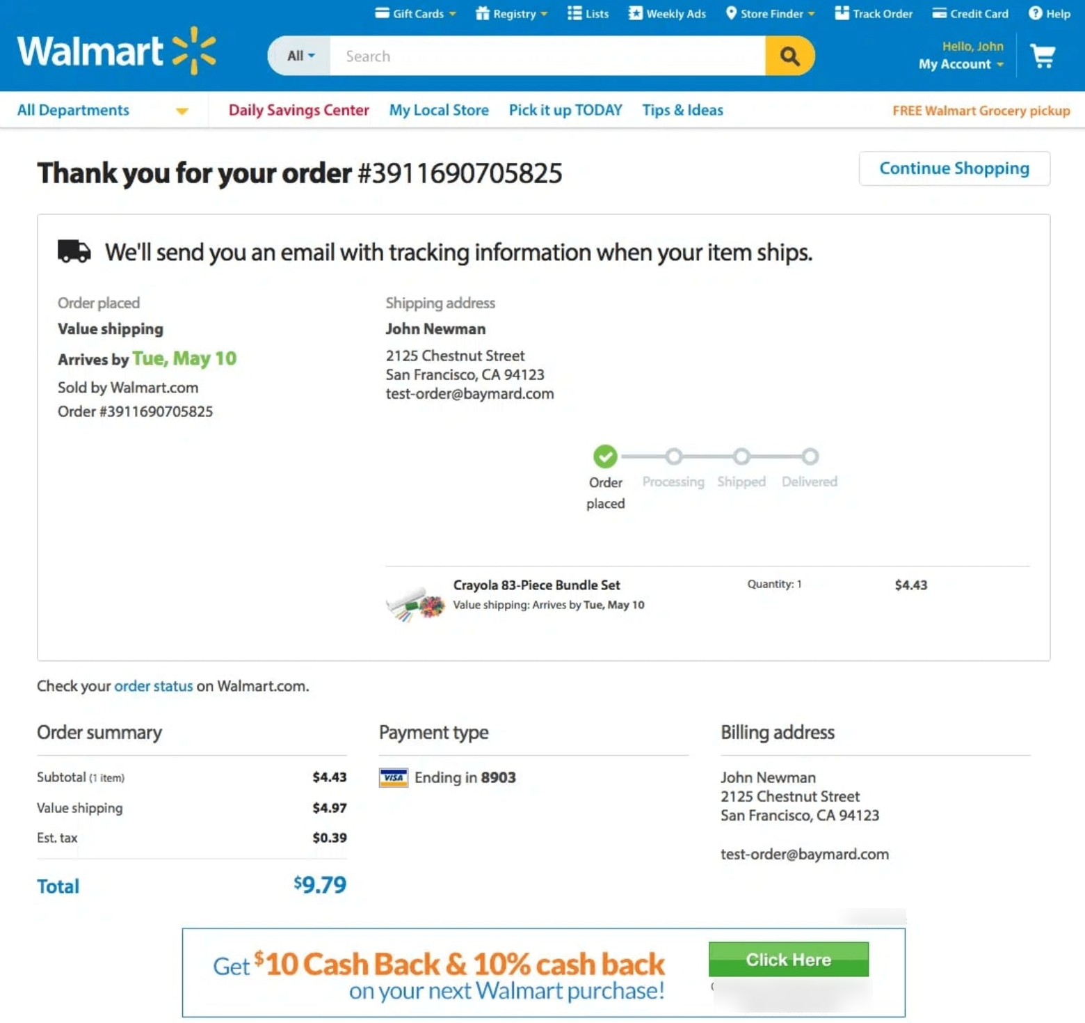 walmart order confrimation page