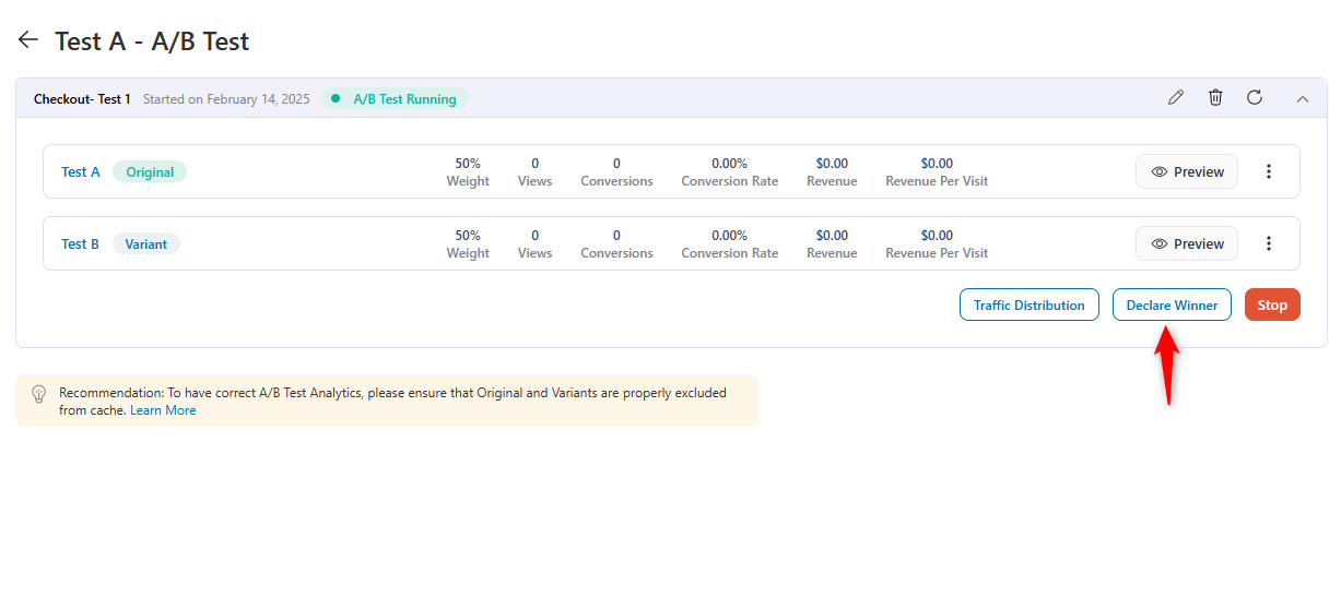 A/B testing winner checking