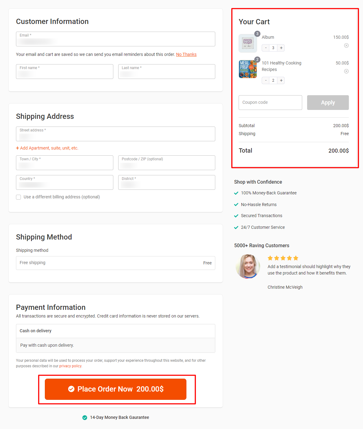 eCommerce checkout page