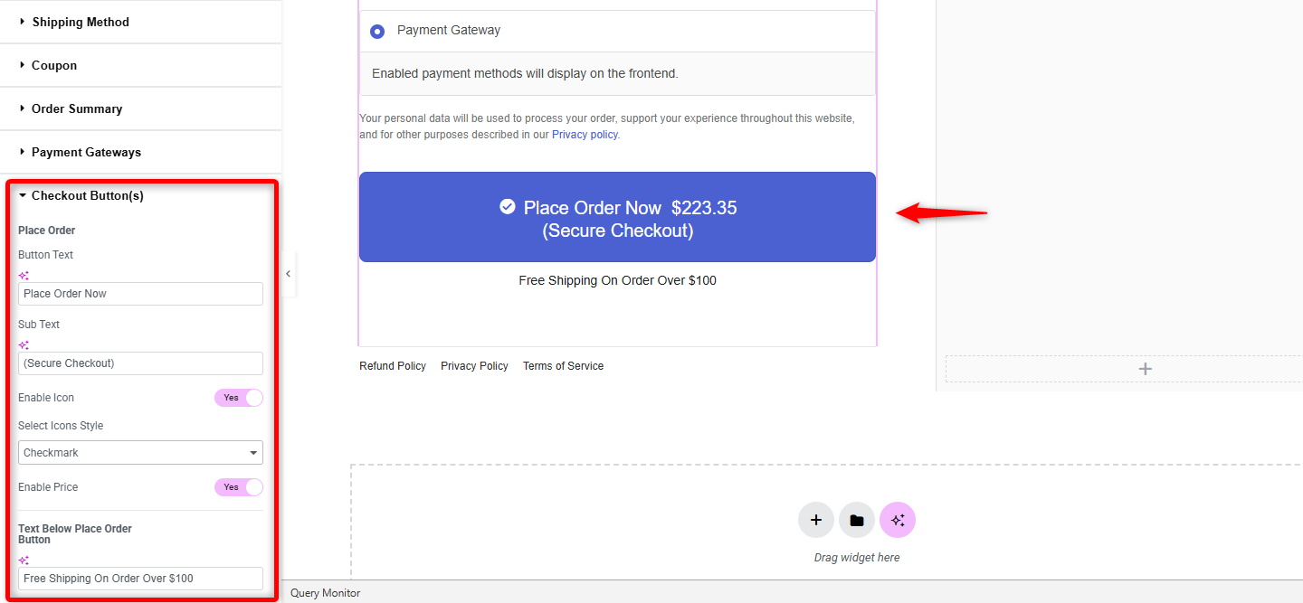 Checkout place order button optimization