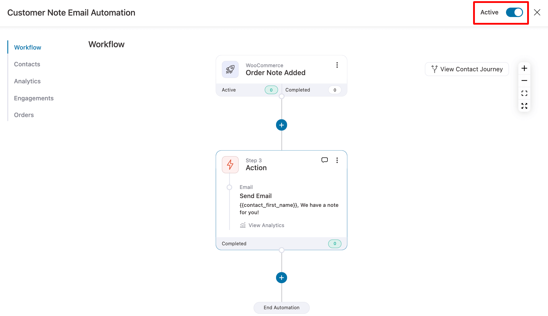 activate customer note email automation