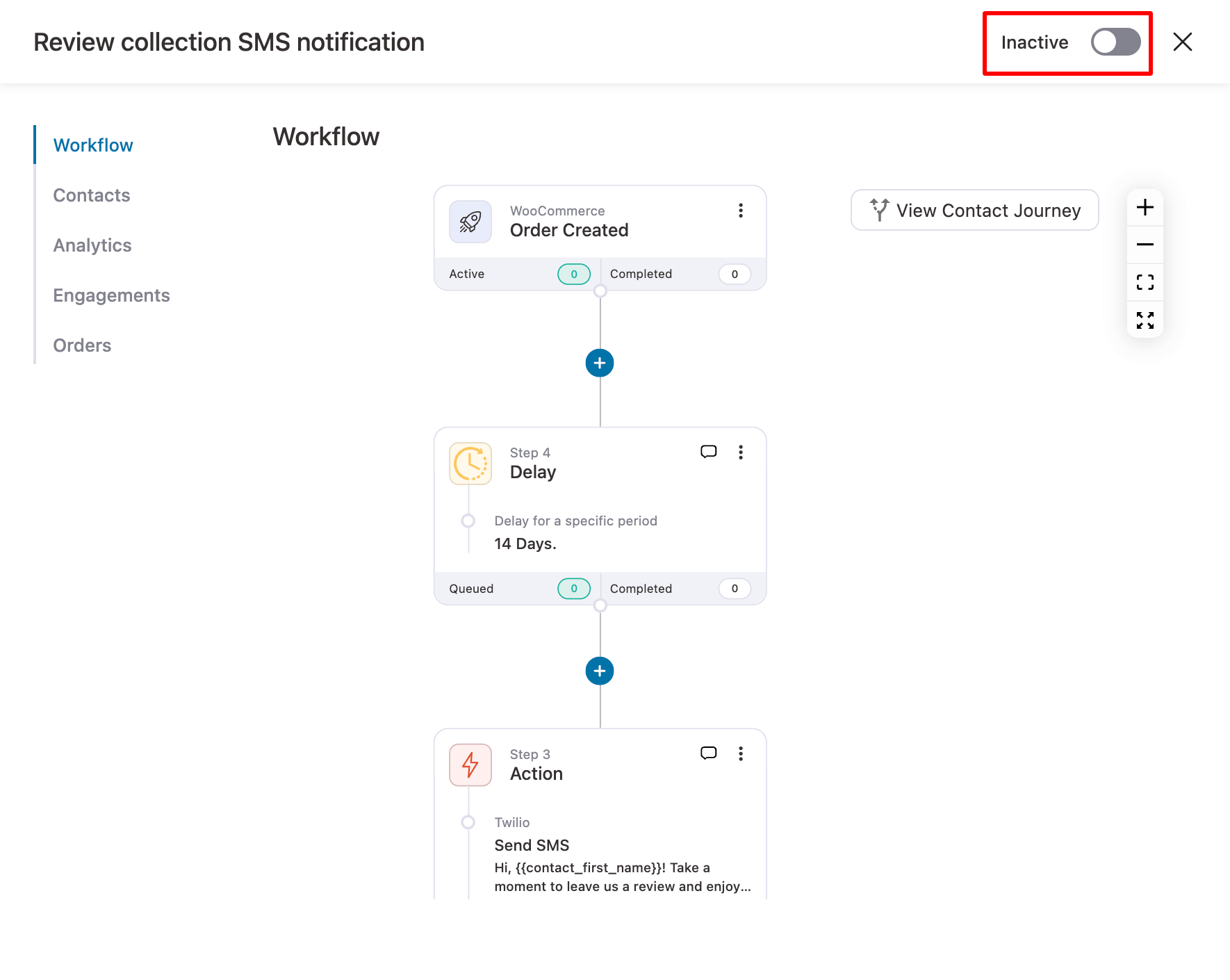 activate review collection sms automation