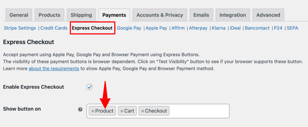 add express checkout to woocommerce product page