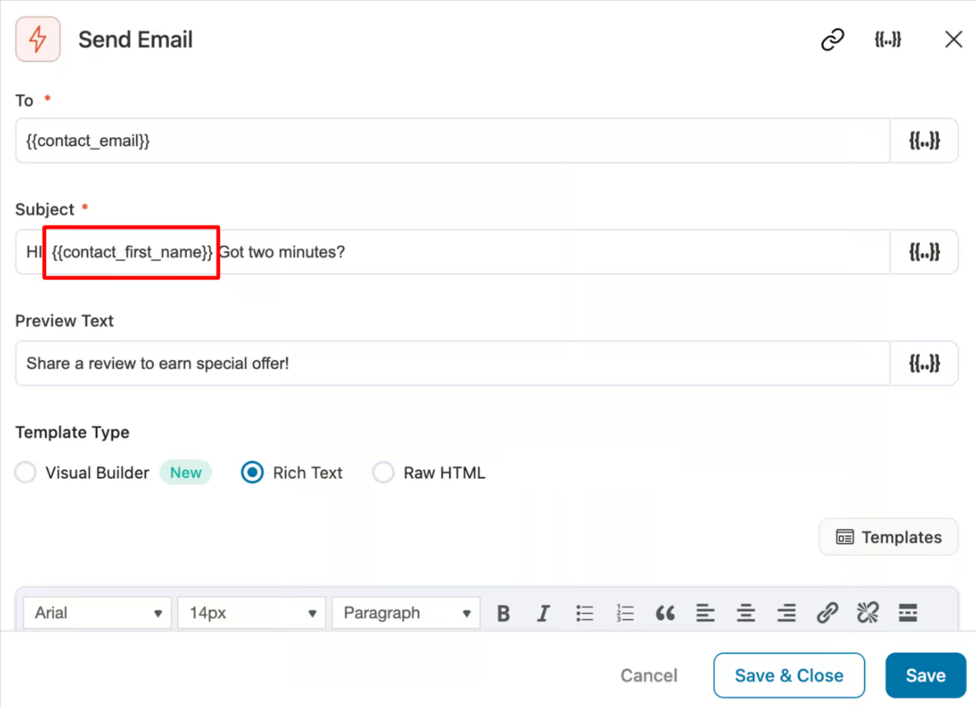 adding a merge tag to personalize the subject line
