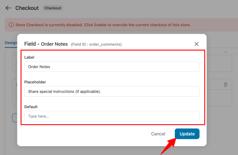 How to add notes to woodnranch online order