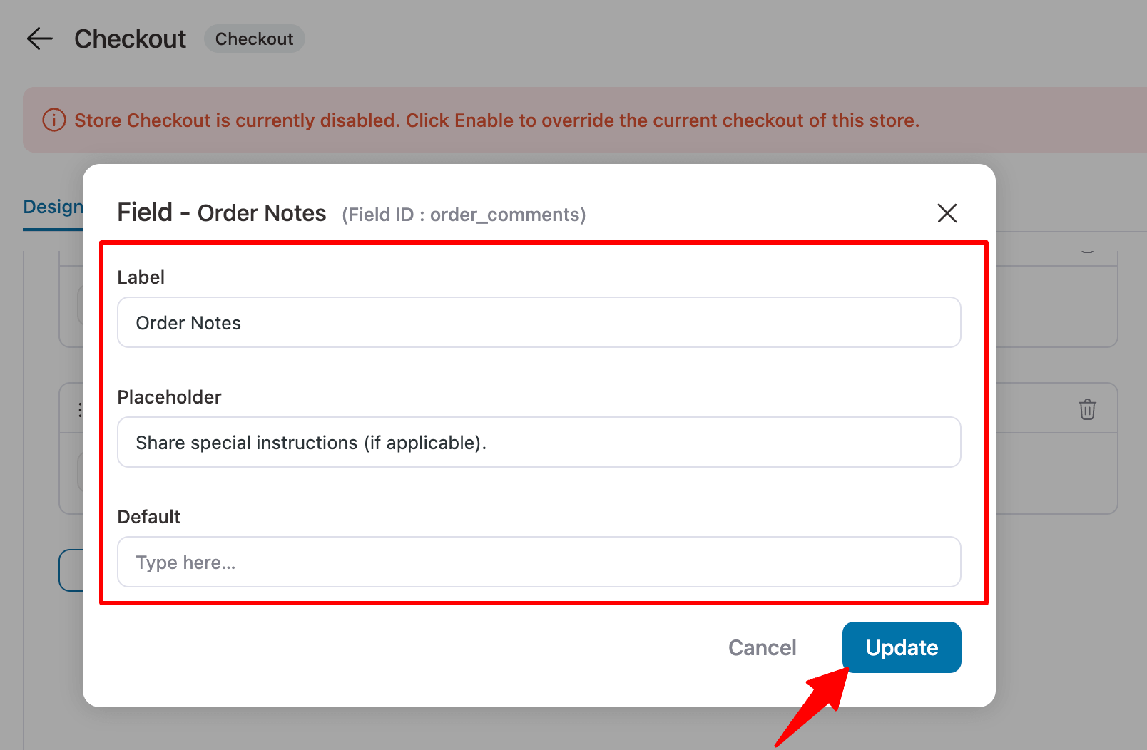 change label and placeholder of order notes