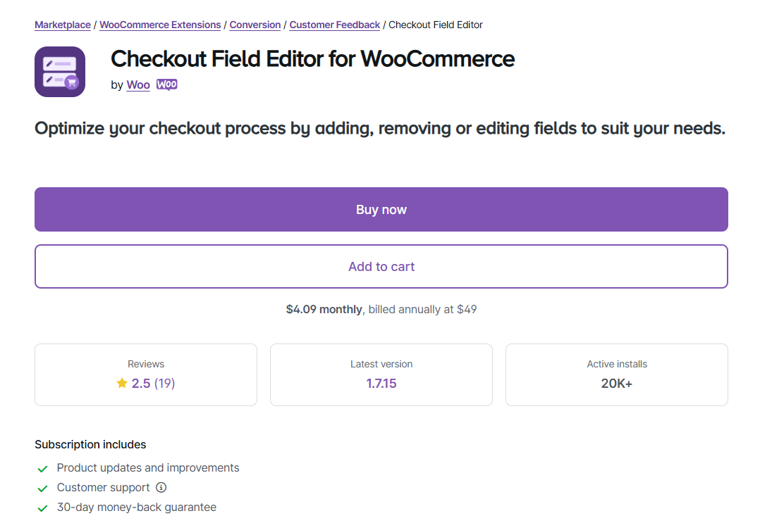 Checkout Field Editor for WooCommerce plugin