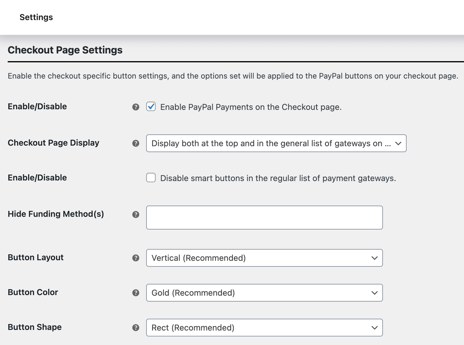 checkout page settings for woocommerce express checkout