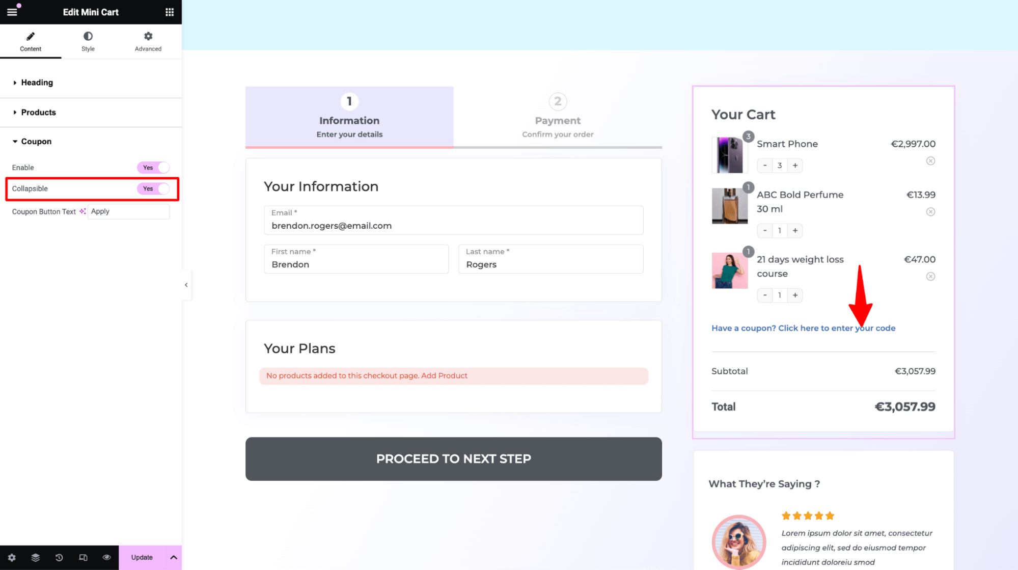 enable clickable coupon field on WooCommerce checkout mini cart