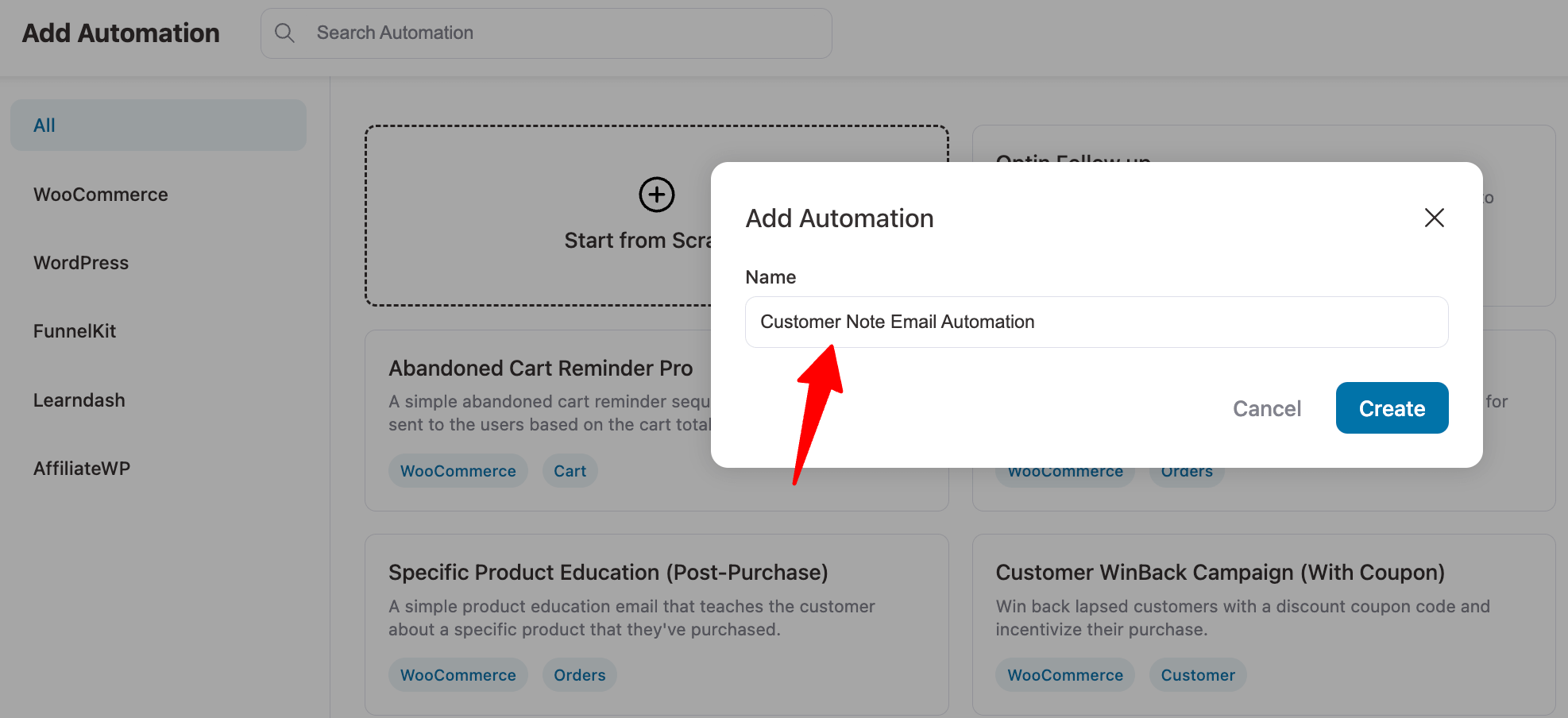 create customer note email automation