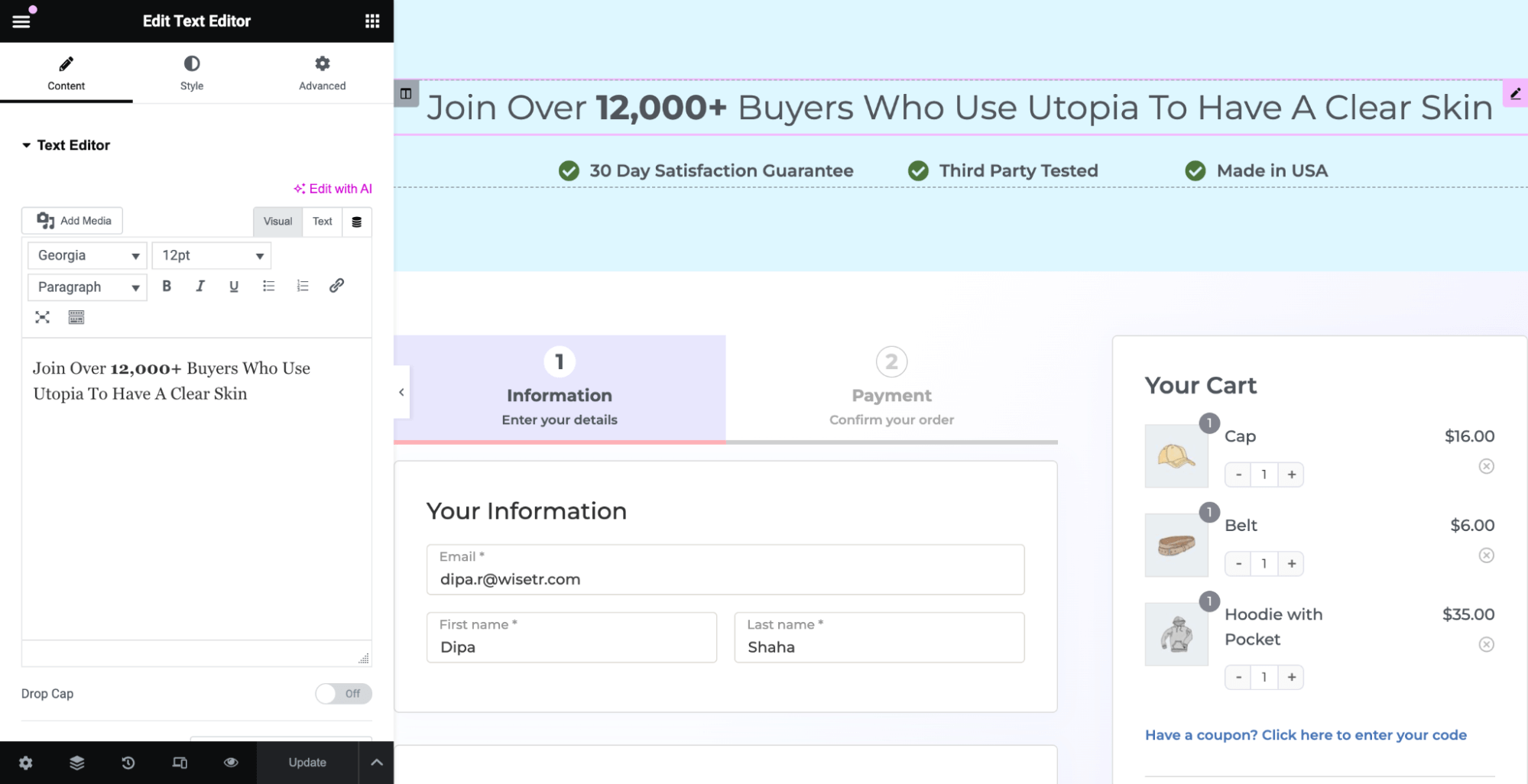 customize WooCOmmerce checkout tempalte utopia