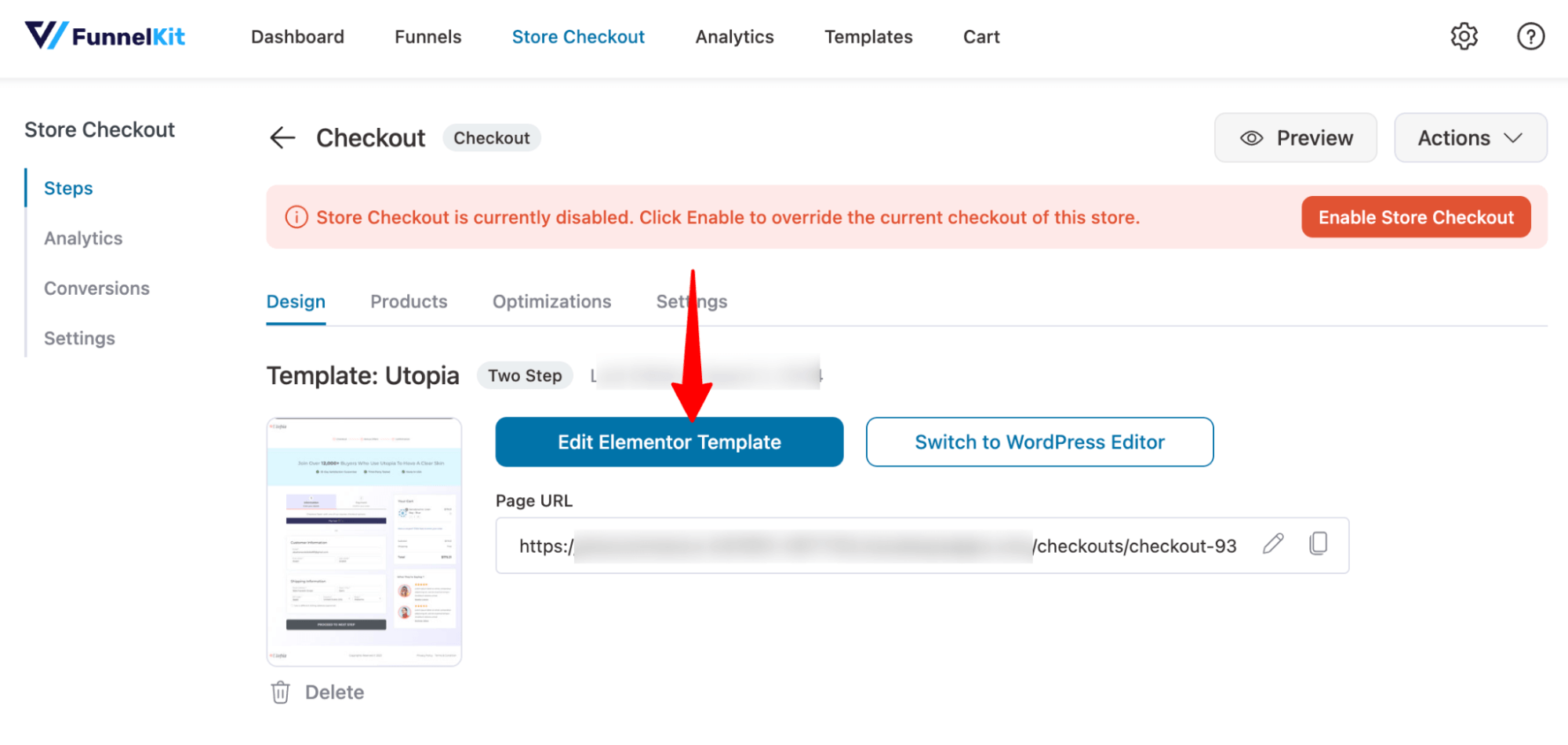 edit elementor template utopia template with two step