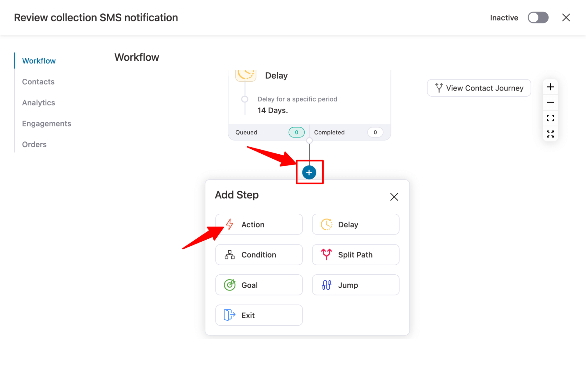 hit action to add a send email action