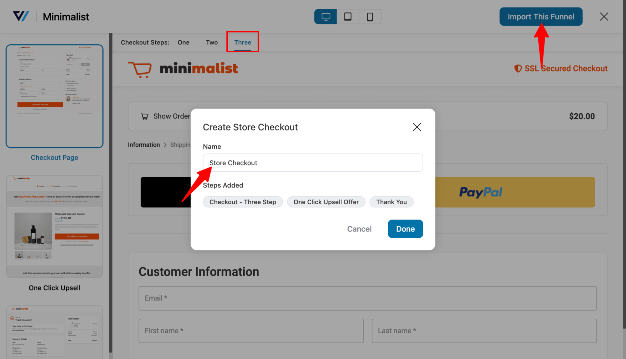 import 3 step store checkout