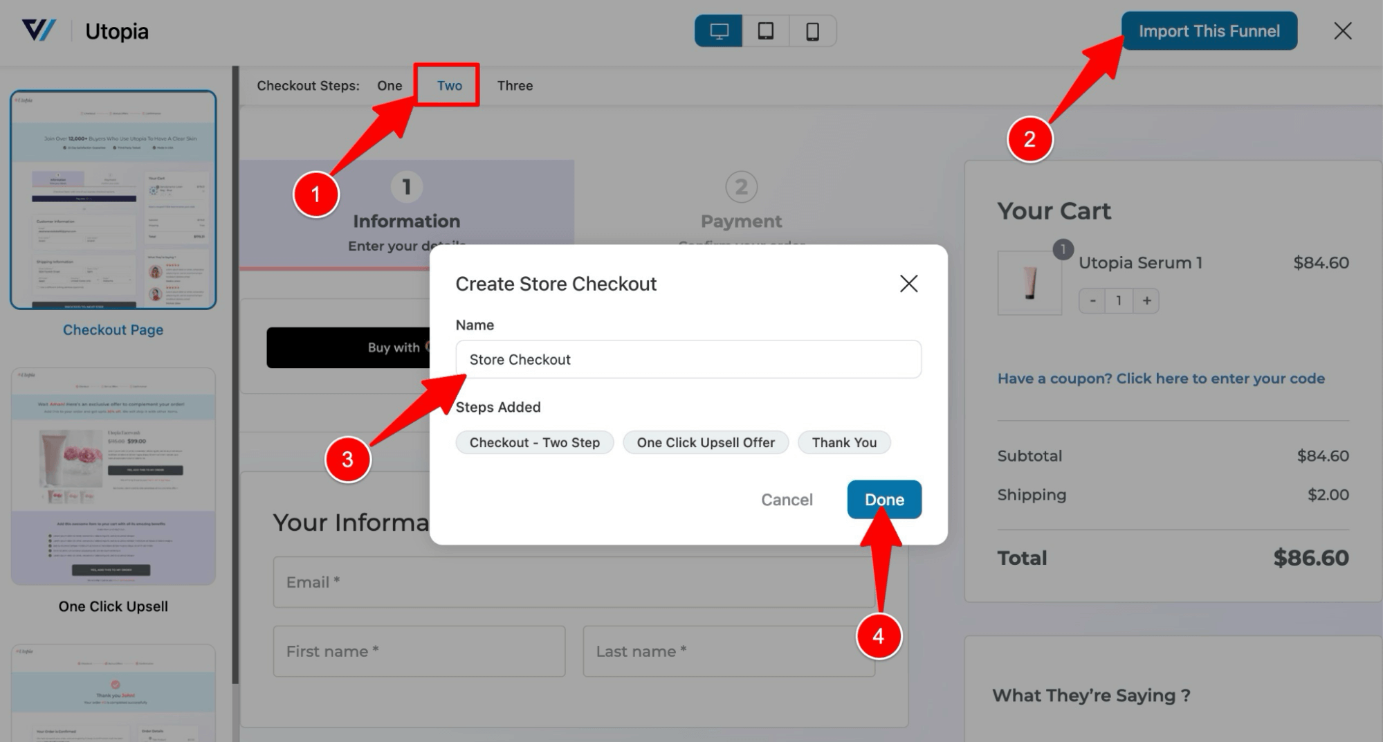 import store checkout with 2 step utopia template