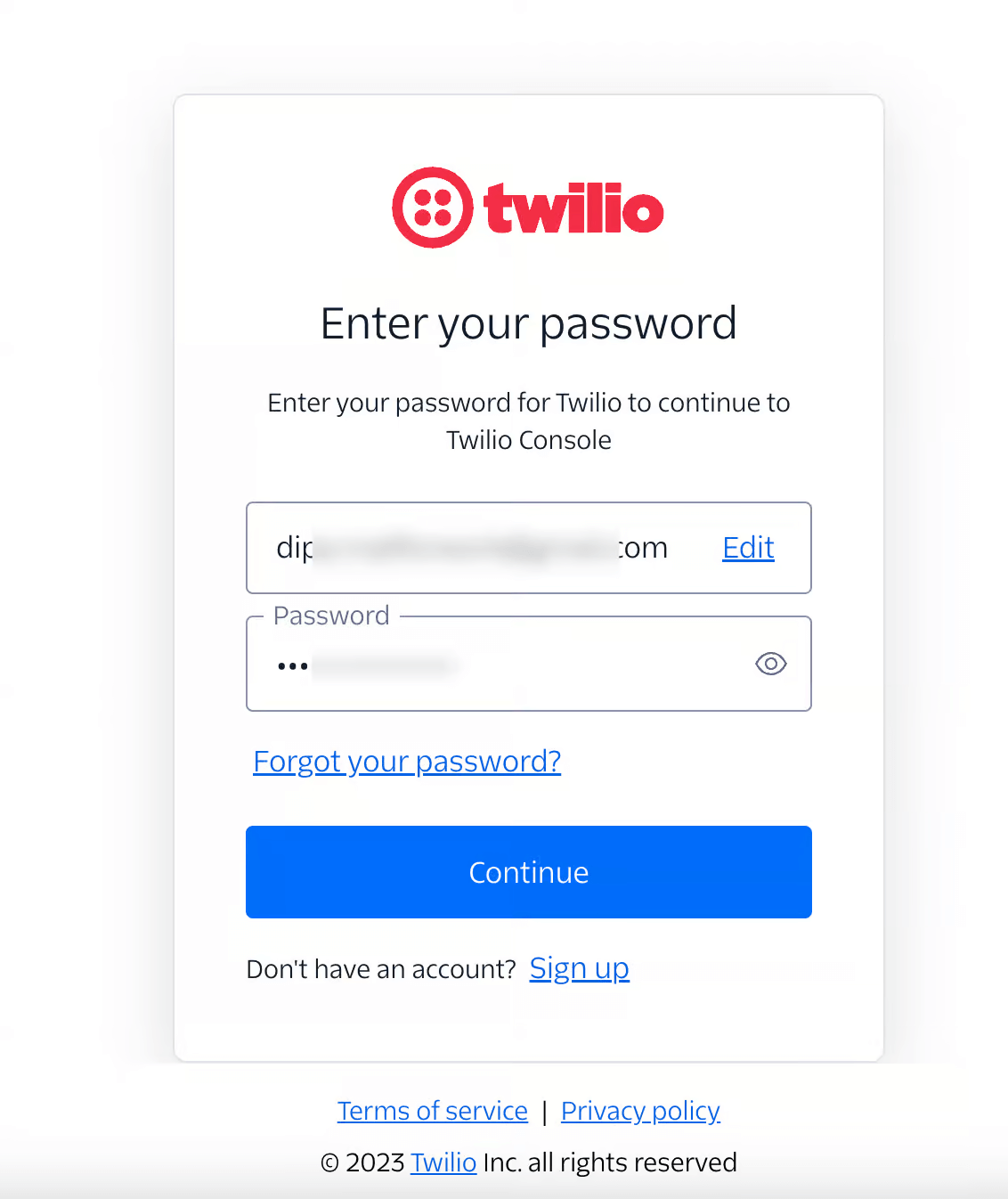 login to twilio