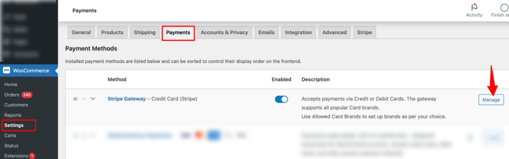 manage stripe gateway