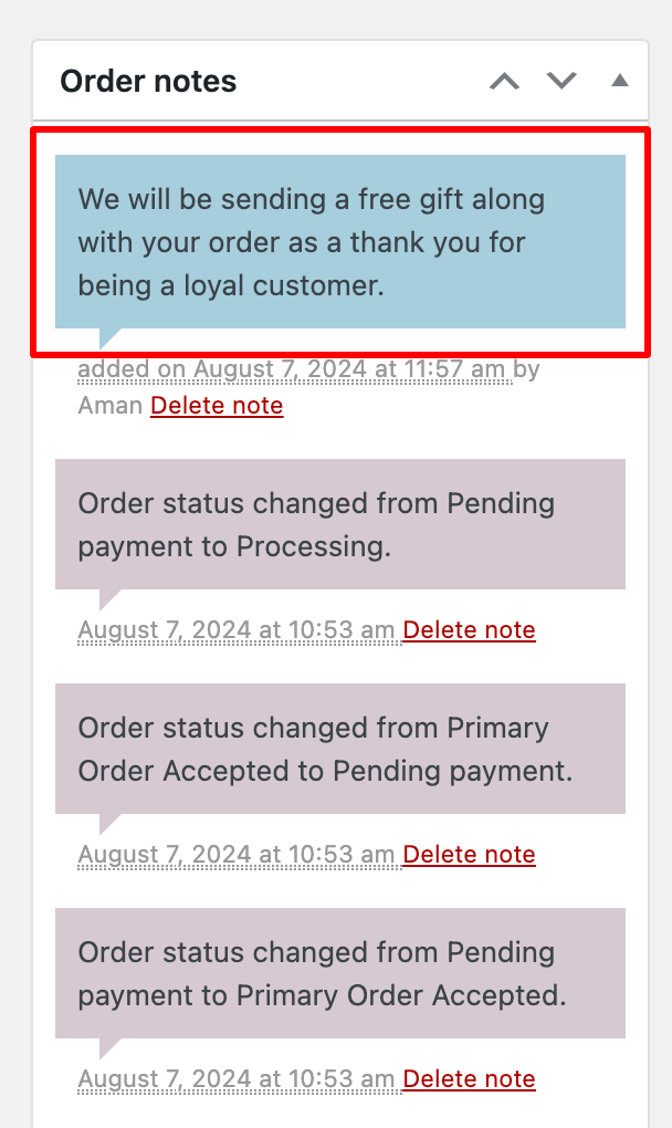 WooCommerce order note