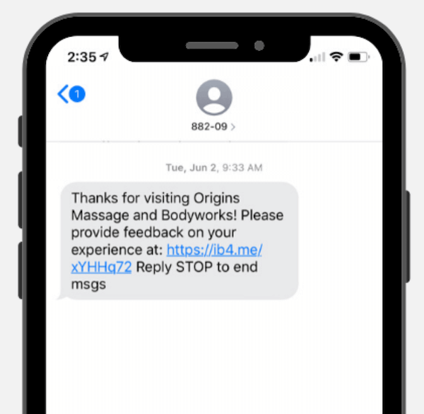 Origins sms for review reminder