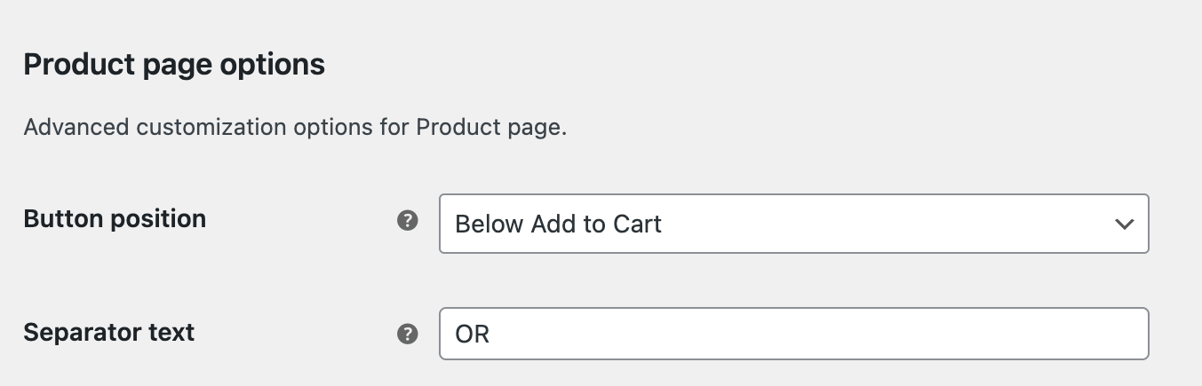 poduct page customization option for express checkout