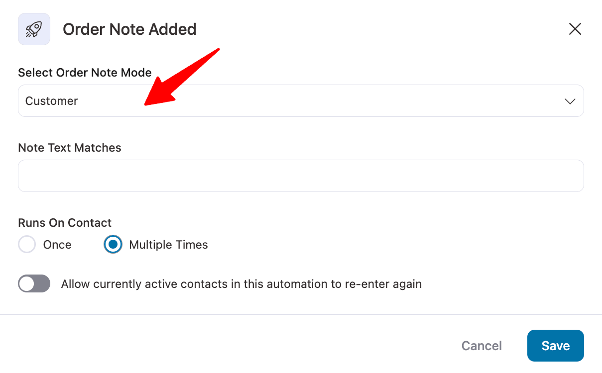 select customer as select order note mode