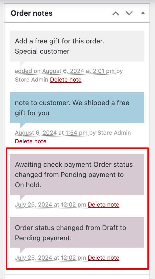 system generated order notes