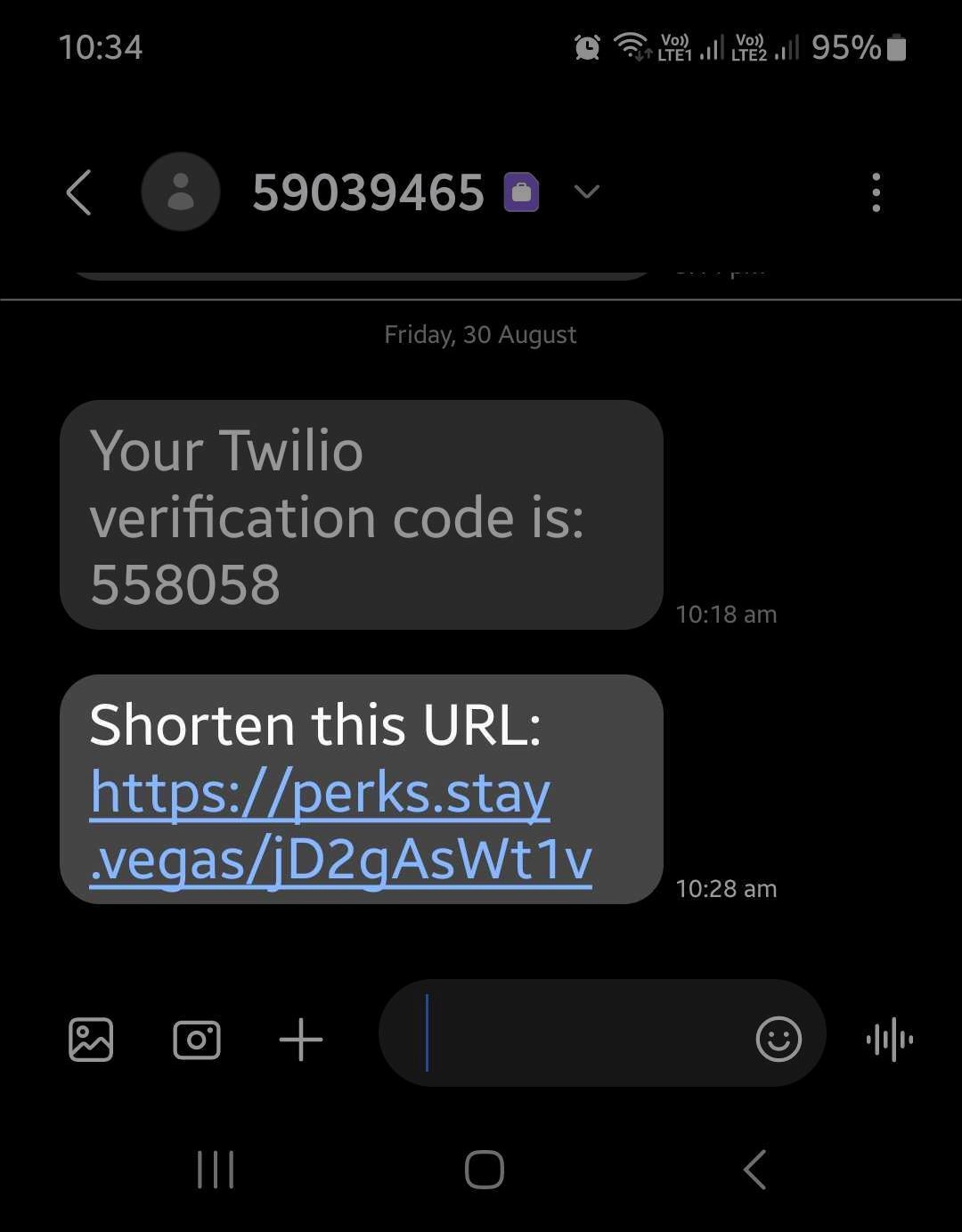 This is how url shortening shows up on the text messages