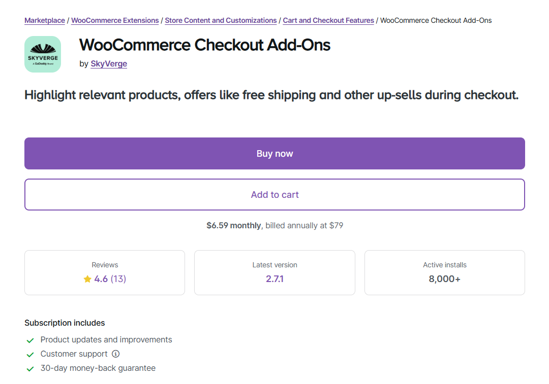 WooCommerce Checkout Add-Ons plugin