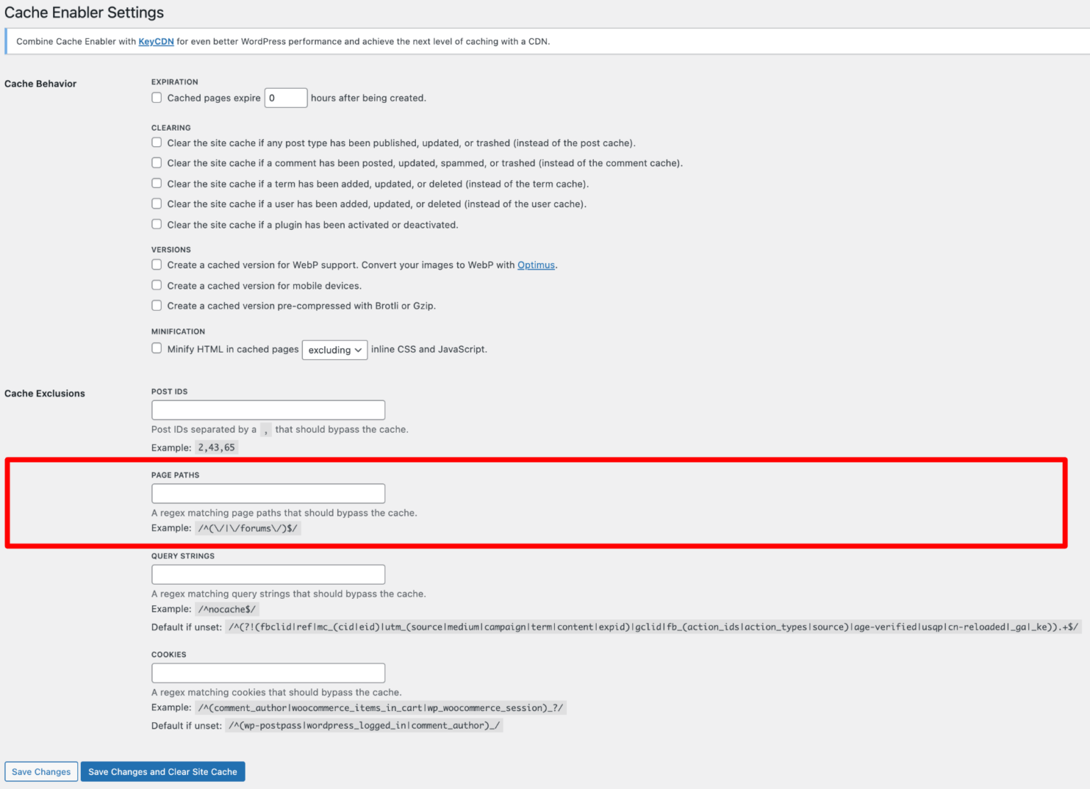 How to Exclude Pages from KeyCDN Cache?