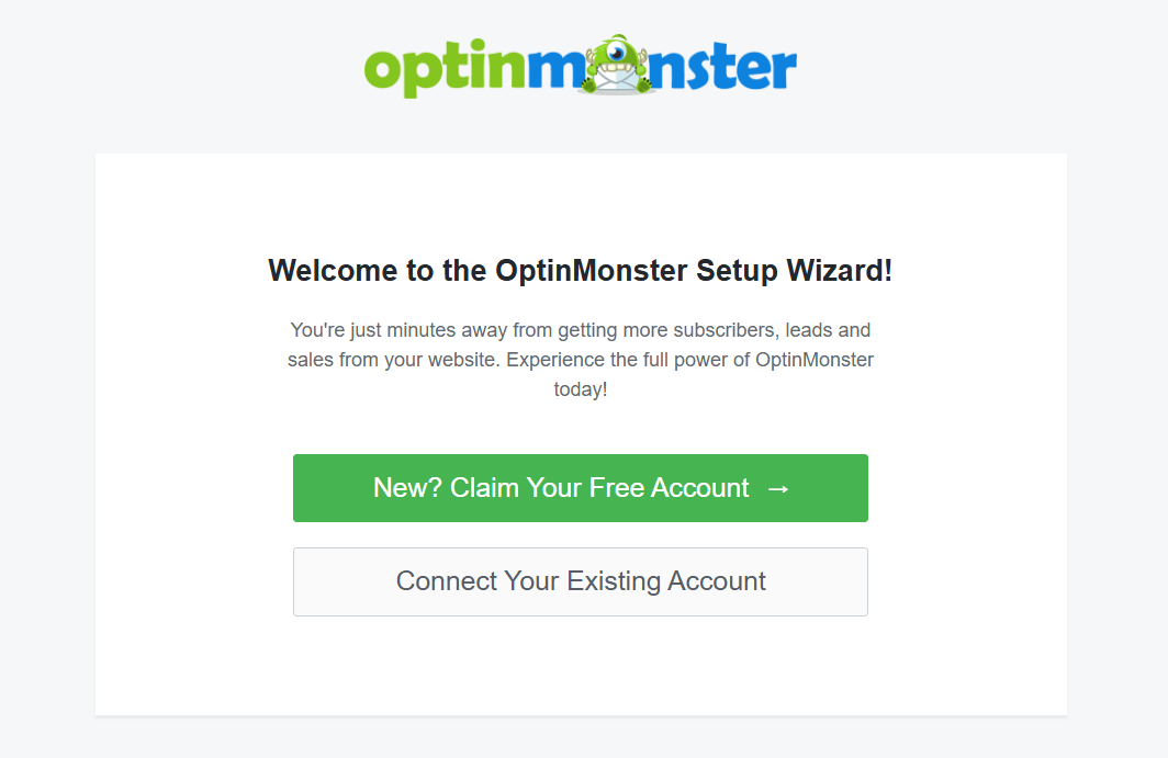 OptinMonster set up wizard